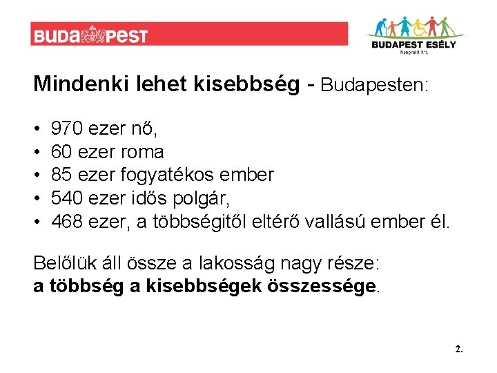 Mindenki lehet kisebbség - Budapesten: • • • 970 ezer nő, 60 ezer roma