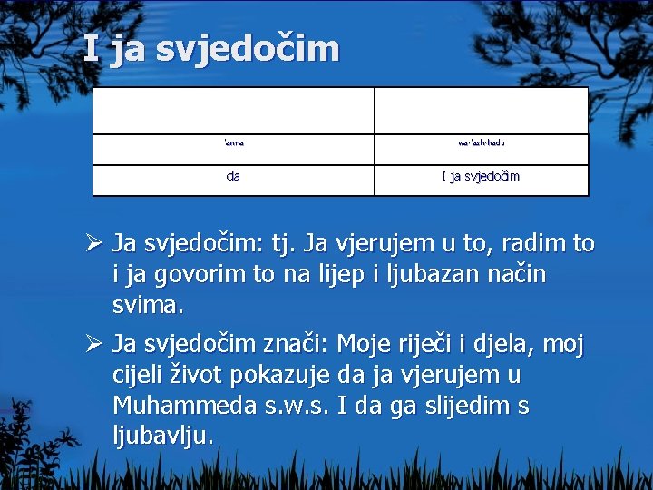 I ja svjedočim 'anna wa-'ash-hadu da I ja svjedočim Ø Ja svjedočim: tj. Ja