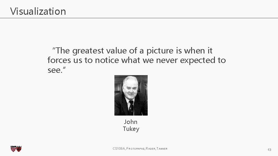 Visualization “The greatest value of a picture is when it forces us to notice Visualization “The greatest value of a picture is when it forces us to notice