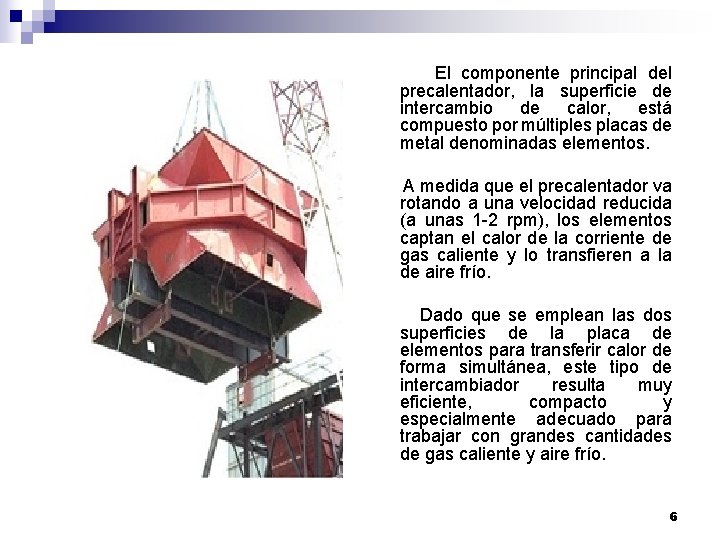 El componente principal del precalentador, la superficie de intercambio de calor, está compuesto por