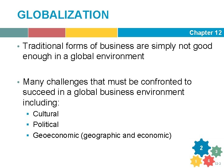 GLOBALIZATION Chapter 12 • Traditional forms of business are simply not good enough in