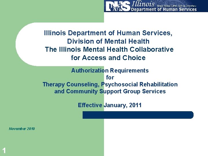 Illinois Department of Human Services, Division of Mental Health The Illinois Mental Health Collaborative