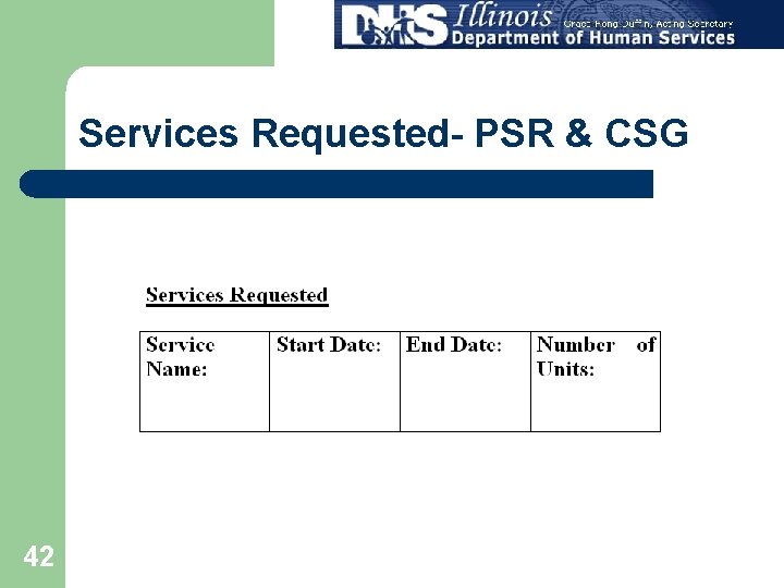 Services Requested- PSR & CSG 42 