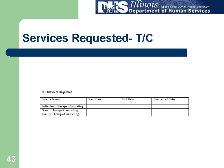 Services Requested- T/C 43 