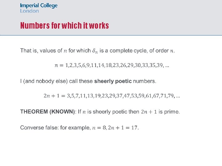 Numbers for which it works 