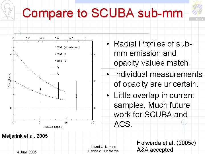 Compare to SCUBA sub-mm • Radial Profiles of submm emission and opacity values match.