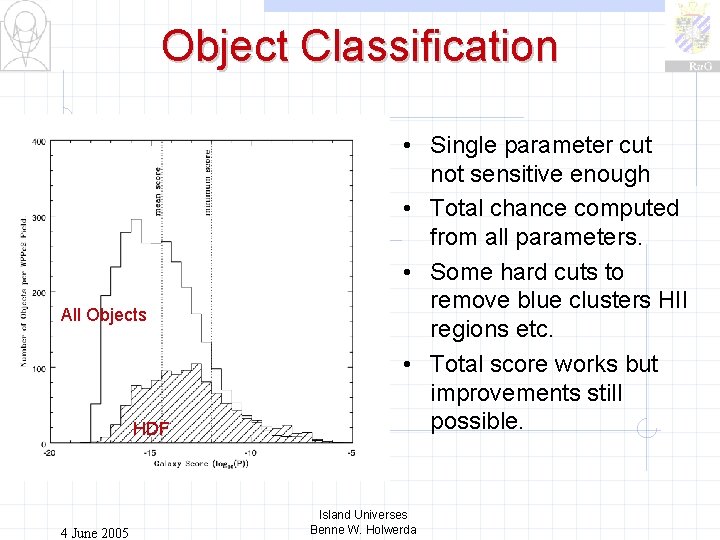 Object Classification All Objects HDF 4 June 2005 • Single parameter cut not sensitive