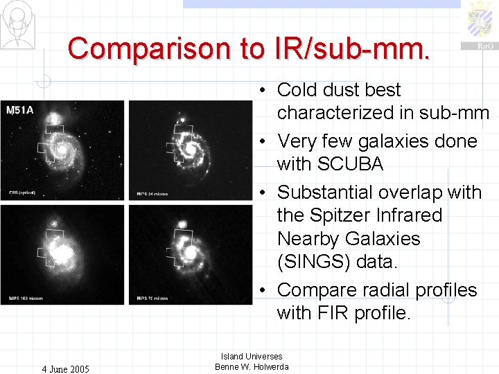 Comparison to IR/sub-mm. • Cold dust best characterized in sub-mm • Very few galaxies