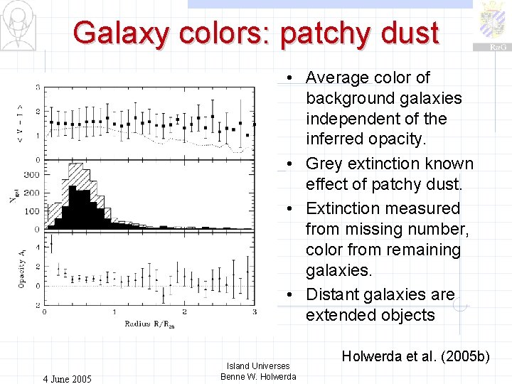 Galaxy colors: patchy dust • Average color of background galaxies independent of the inferred