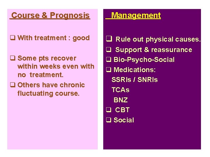 Course & Prognosis q With treatment : good q Some pts recover within weeks