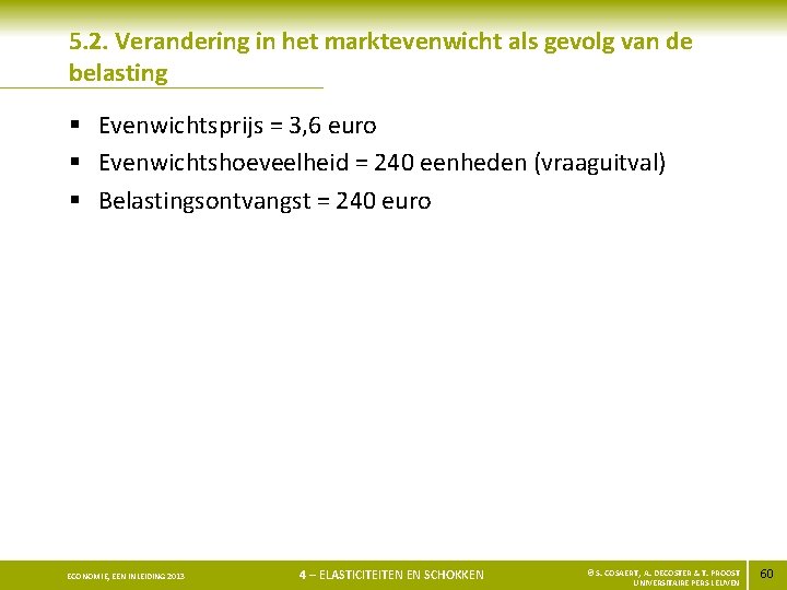 5. 2. Verandering in het marktevenwicht als gevolg van de belasting § Evenwichtsprijs =