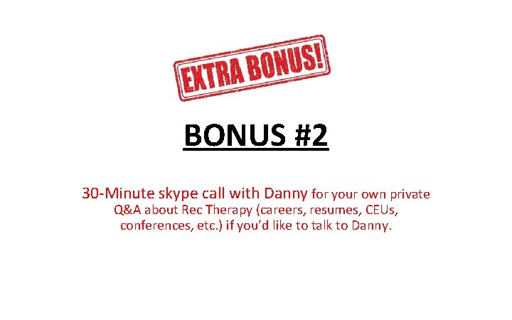 BONUS #2 30 -Minute skype call with Danny for your own private Q&A about