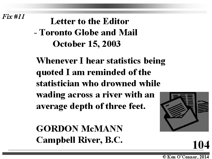 Fix #11 Letter to the Editor - Toronto Globe and Mail October 15, 2003