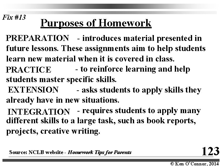 Fix #13 Purposes of Homework PREPARATION - introduces material presented in future lessons. These