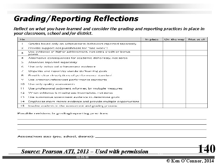Grading/Reporting Reflections Reflect on what you have learned and consider the grading and reporting