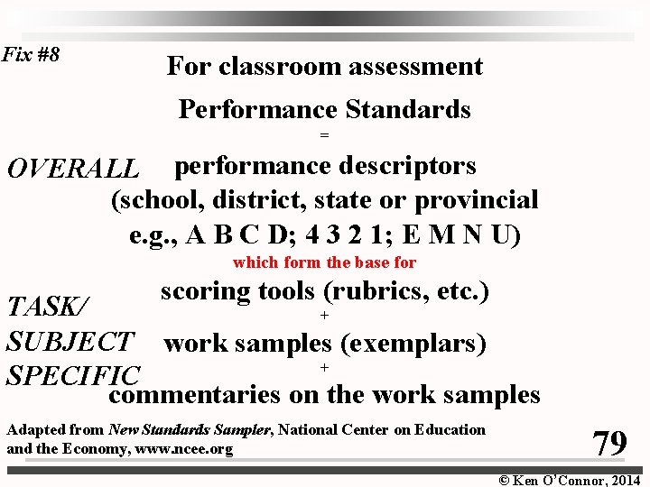 Fix #8 For classroom assessment Performance Standards = OVERALL performance descriptors (school, district, state