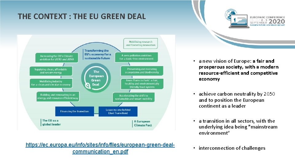 THE CONTEXT : THE EU GREEN DEAL • a new vision of Europe: a