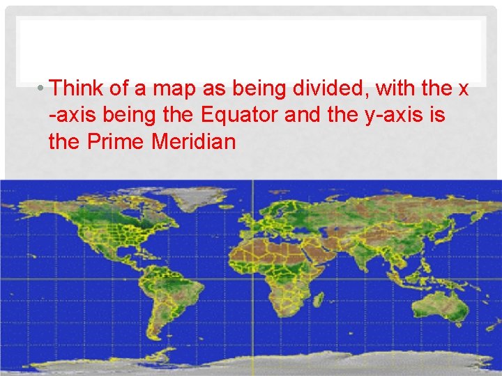  • Think of a map as being divided, with the x -axis being