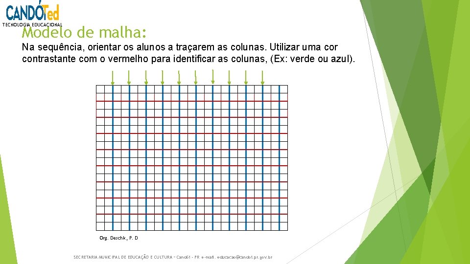 TECNOLOGIA EDUCACIONAL Modelo de malha: Na sequência, orientar os alunos a traçarem as colunas.