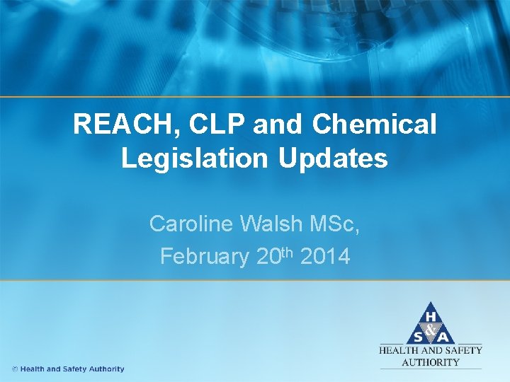 REACH, CLP and Chemical Legislation Updates Caroline Walsh MSc, February 20 th 2014 