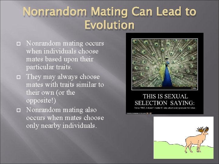 Nonrandom Mating Can Lead to Evolution Nonrandom mating occurs when individuals choose mates based
