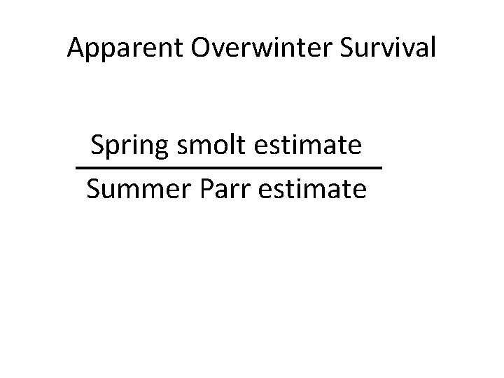 Apparent Overwinter Survival Spring smolt estimate Summer Parr estimate 