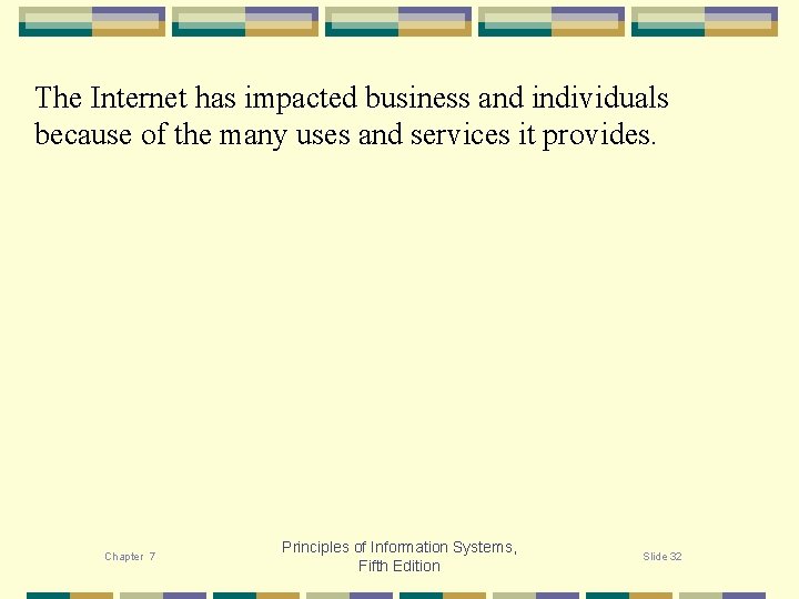 The Internet has impacted business and individuals because of the many uses and services