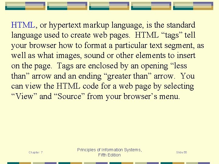 HTML, or hypertext markup language, is the standard language used to create web pages.