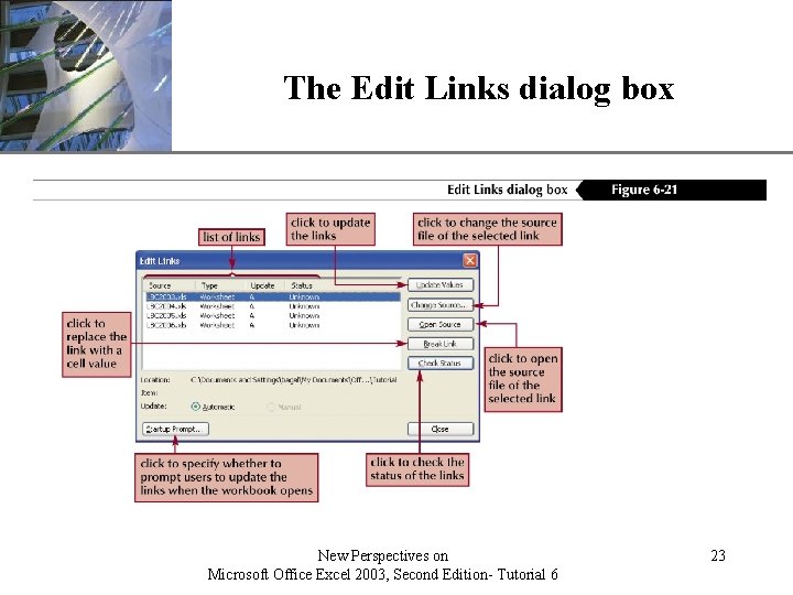 The Edit Links dialog box New Perspectives on Microsoft Office Excel 2003, Second Edition- The Edit Links dialog box New Perspectives on Microsoft Office Excel 2003, Second Edition-