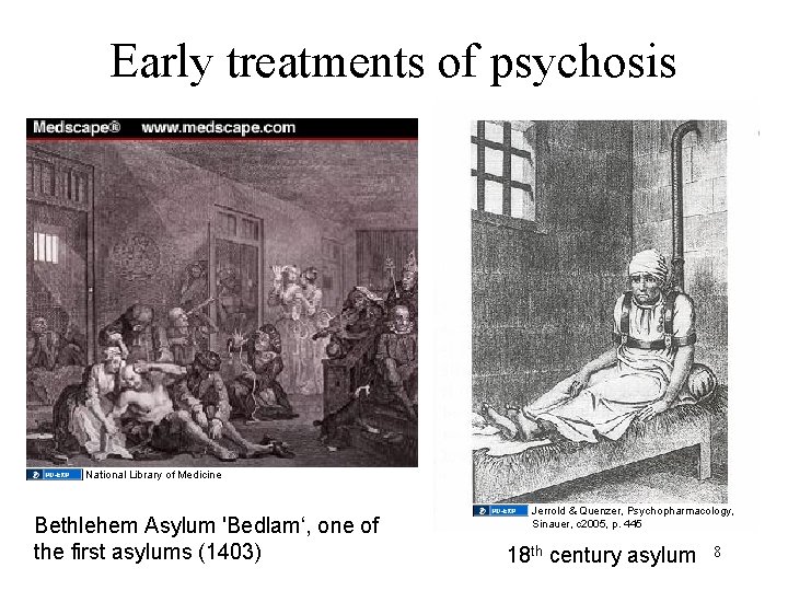 Early treatments of psychosis National Library of Medicine Bethlehem Asylum 'Bedlam‘, one of the