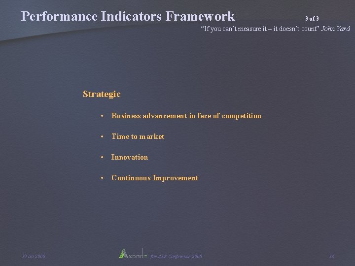 Performance Indicators Framework 3 of 3 “If you can’t measure it – it doesn’t Performance Indicators Framework 3 of 3 “If you can’t measure it – it doesn’t