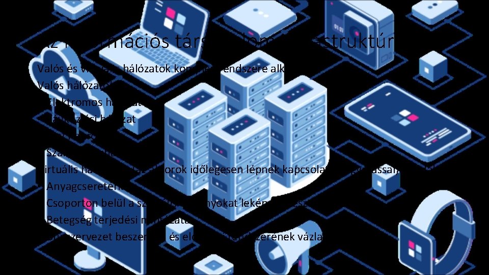 Az információs társadalom infrastruktúrája Valós és virtuális hálózatok komplex rendszere alkotja Valós hálózatok: •