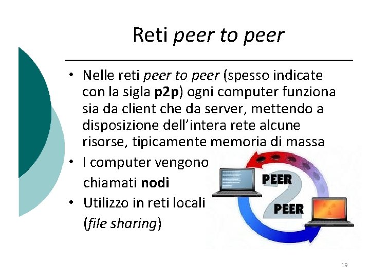 Reti peer to peer • Nelle reti peer to peer (spesso indicate con la