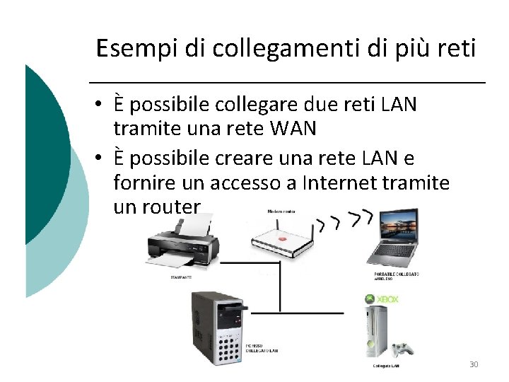 Esempi di collegamenti di più reti • È possibile collegare due reti LAN tramite