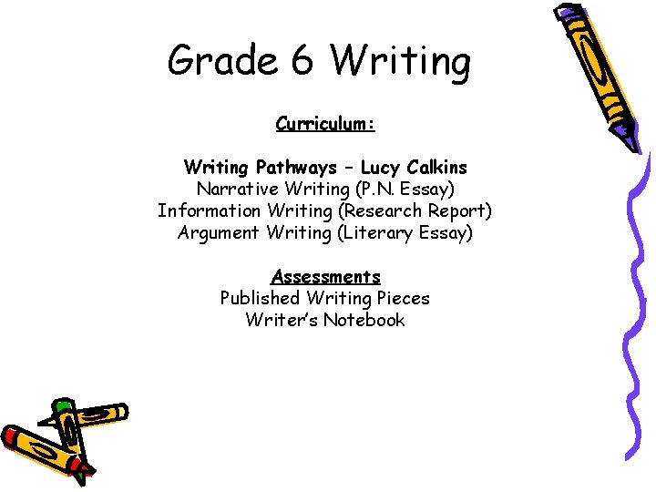Grade 6 Writing Curriculum: Writing Pathways – Lucy Calkins Narrative Writing (P. N. Essay)