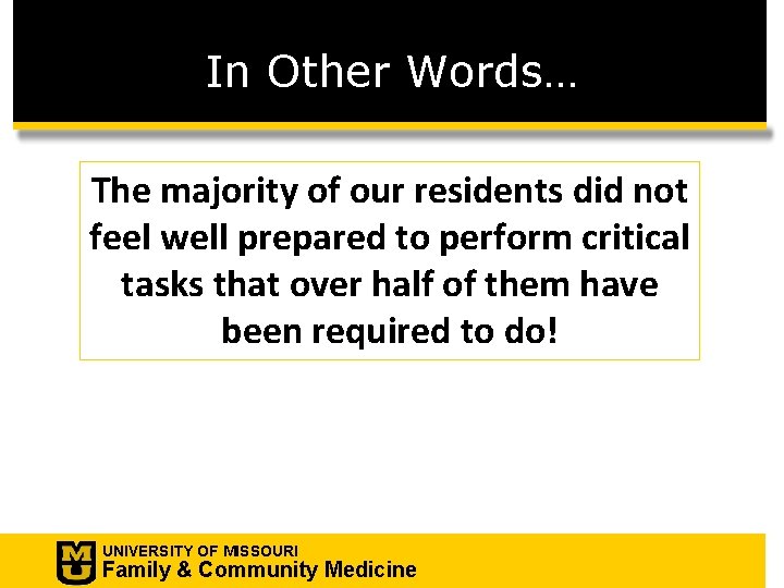 In Other Words… The majority of our residents did not feel well prepared to