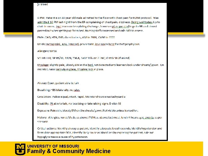 UNIVERSITY OF MISSOURI Family & Community Medicine 