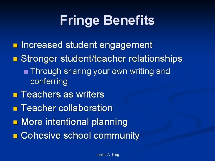 Fringe Benefits Increased student engagement n Stronger student/teacher relationships n n Through sharing your