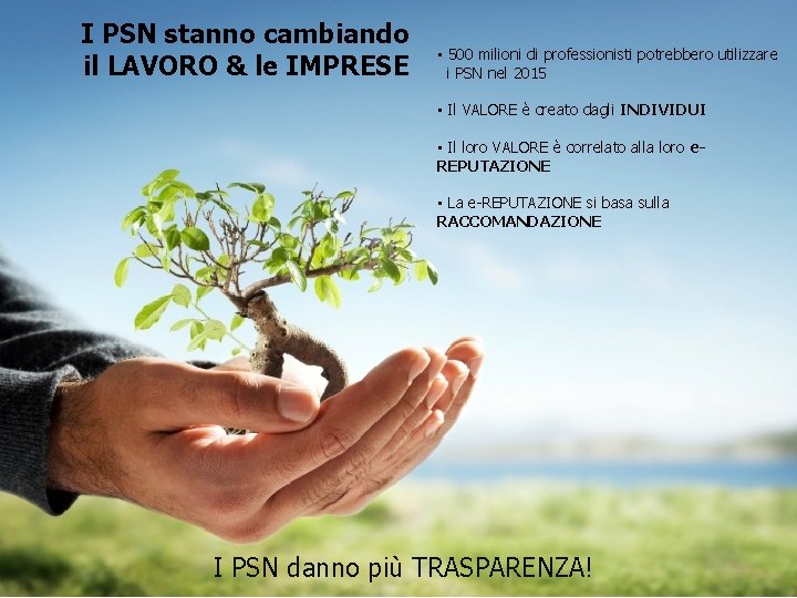 I PSN stanno cambiando il LAVORO & le IMPRESE • 500 milioni di professionisti I PSN stanno cambiando il LAVORO & le IMPRESE • 500 milioni di professionisti