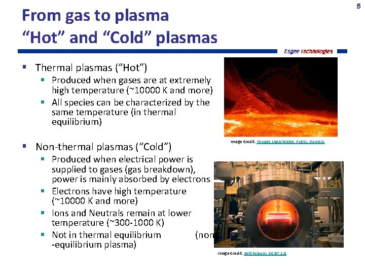 5 From gas to plasma “Hot” and “Cold” plasmas Thermal plasmas (“Hot”) Produced when