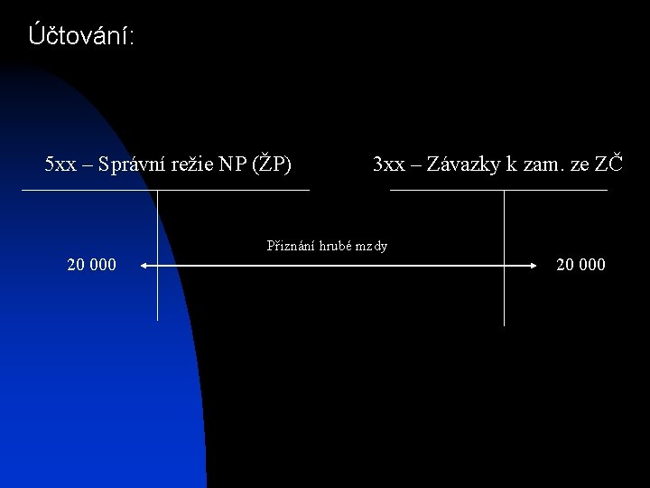 Účtování: 5 xx – Správní režie NP (ŽP) 3 xx – Závazky k zam.