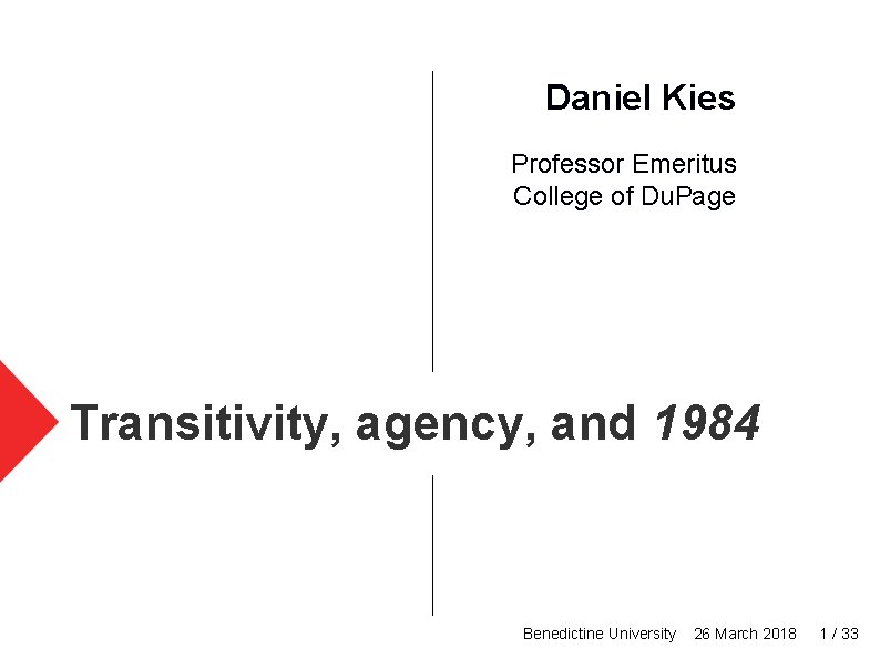 Daniel Kies Professor Emeritus College of Du. Page Transitivity, agency, and 1984 Benedictine University