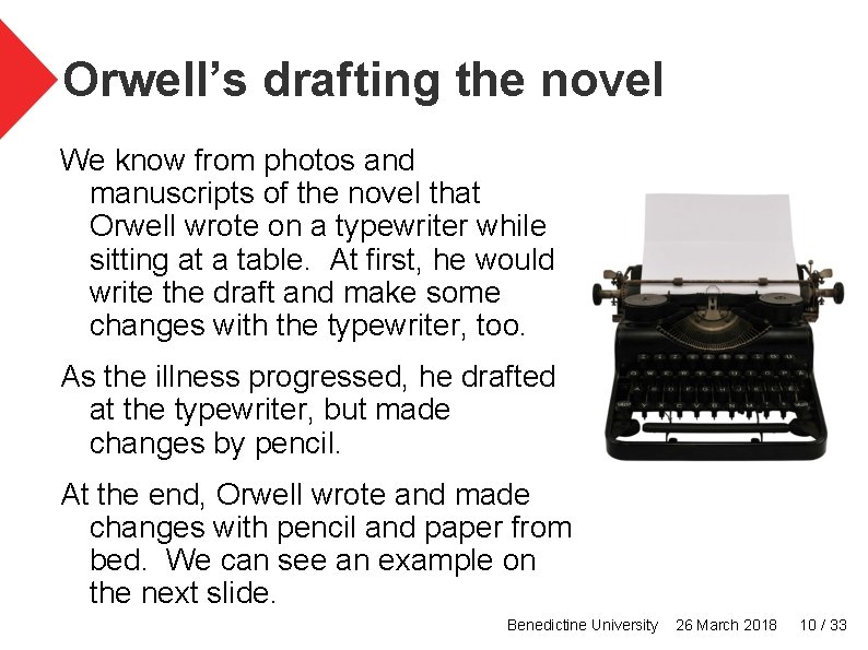 Orwell’s drafting the novel We know from photos and manuscripts of the novel that