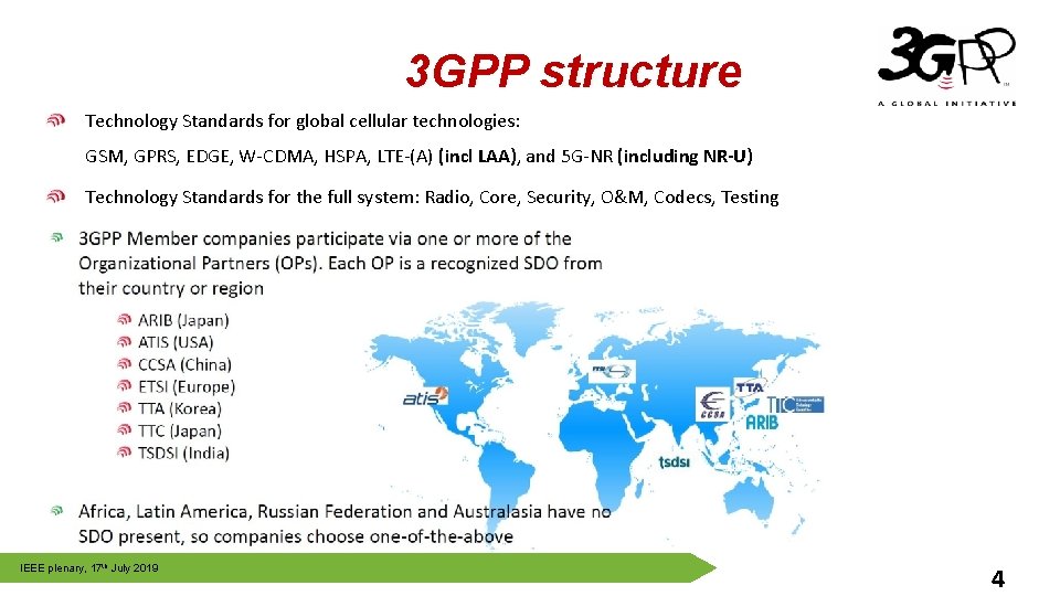 3 GPP structure Technology Standards for global cellular technologies: GSM, GPRS, EDGE, W-CDMA, HSPA,