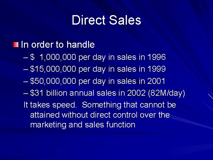 Direct Sales In order to handle – $ 1, 000 per day in sales