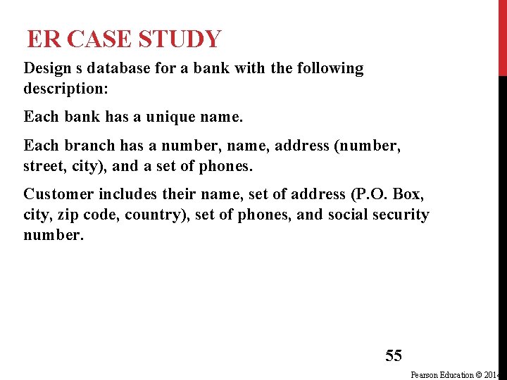 ER CASE STUDY Design s database for a bank with the following description: Each ER CASE STUDY Design s database for a bank with the following description: Each