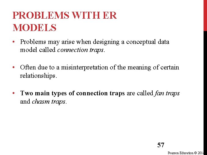 PROBLEMS WITH ER MODELS • Problems may arise when designing a conceptual data model PROBLEMS WITH ER MODELS • Problems may arise when designing a conceptual data model