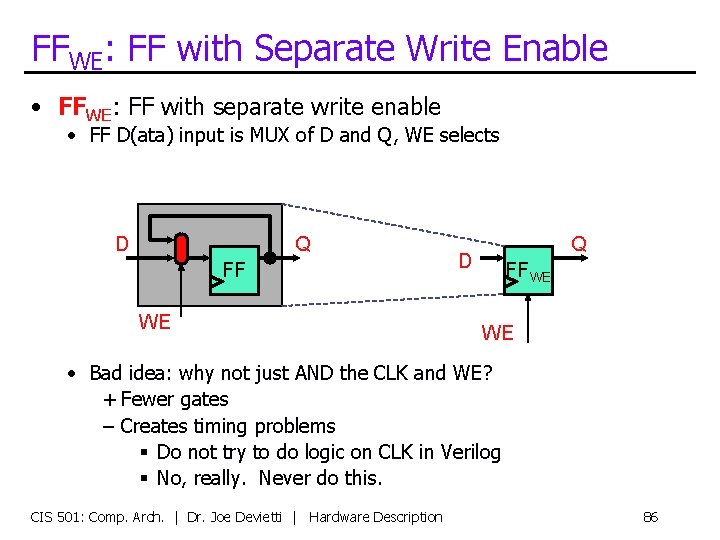 FFWE: FF with Separate Write Enable • FFWE: FF with separate write enable •