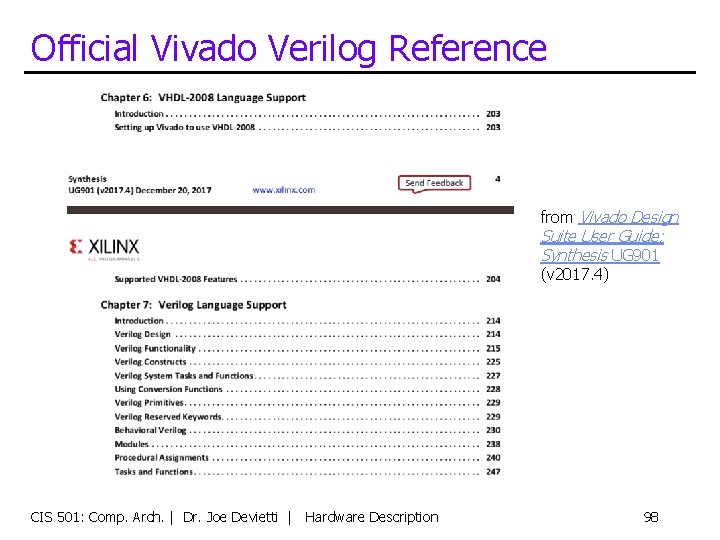 Official Vivado Verilog Reference from Vivado Design Suite User Guide: Synthesis UG 901 (v