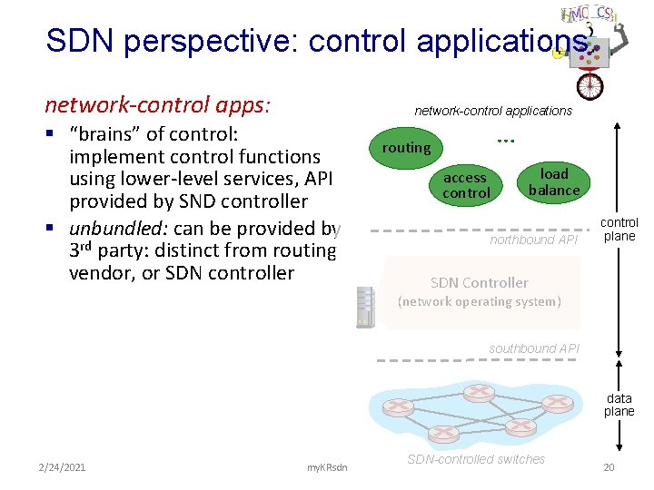 SDN perspective: control applications network-control apps: network-control applications § “brains” of control: implement control